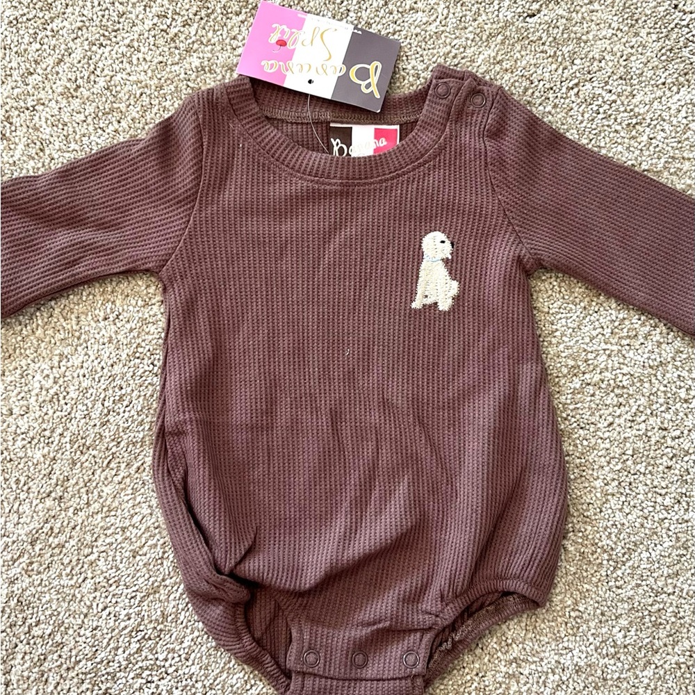 NWT Baby Unisex One-Piece Bodysuit with Puppy Embroidery - Brown